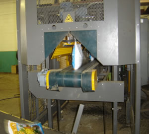 Soil bags coming off bagging line